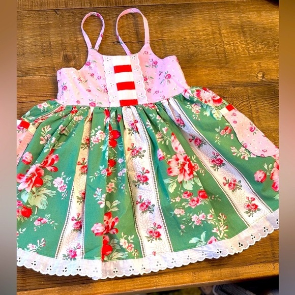 Widdle Me Whimsical Mixed Fabric Adjustable Dress Girl’s Sz-2  Pink/Green EUC - Picture 1 of 7